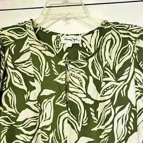 Panama Jack Womens Clasp Garden Beach Leaf Print Linen Rayon Blouse Size Large - Picture 5 of 7